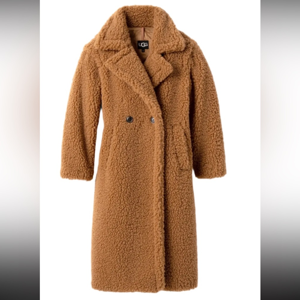 UGG Women's Long Teddy Coat in Camel